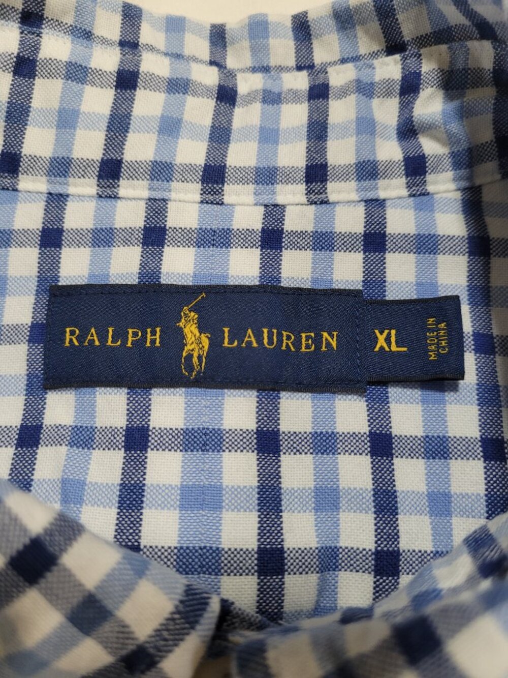 Ralph Lauren Mens Blue Checkered Plaid Gingham Oxford Dress Shirt Polo XL Preppy - Picture 3 of 9